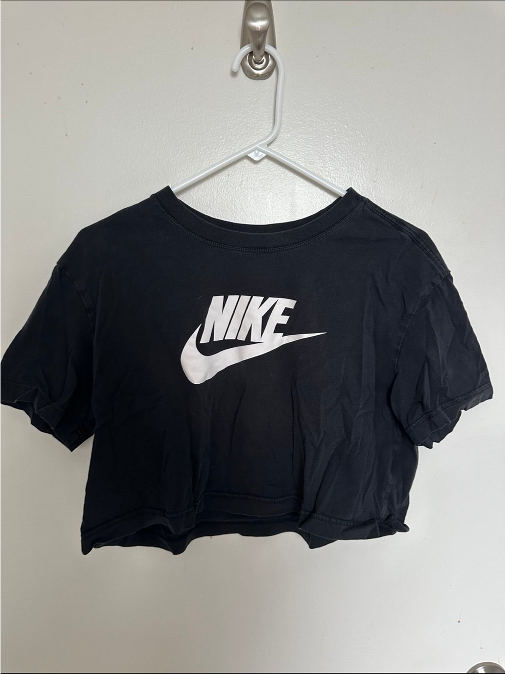 Nike Black Cropped Swoosh Logo Tee